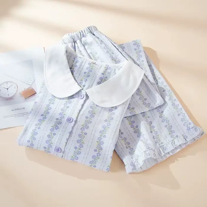 Cottagecore ensemble pyjama pour femmes 100% coton imprimé fleuri à manches longues vêtements de nuit doux col claudine