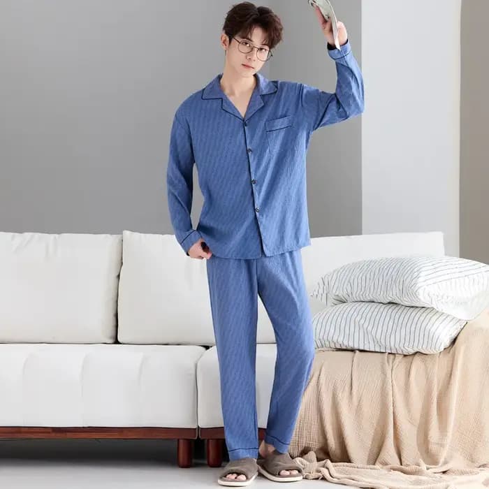 Pyjama pour homme, pantalon à manches longues, cardigan à col ample, pour vêtements de nuit décontractés, vêtements de maison, vêtements de nuit, 2 pièces/ensemble, printemps et automne