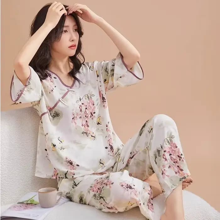 Mode imprimé femmes pyjamas ensemble décontracté coton rayonne vêtements de nuit printemps automne maison