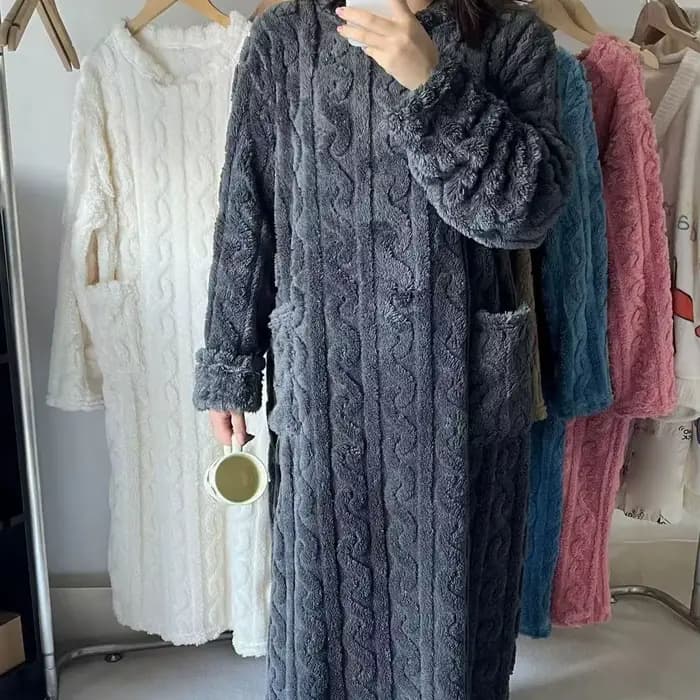 Hiver à manches longues Double poche flanelle chemises de nuit femmes ample solide vêtements