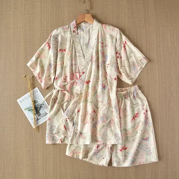 Ensemble Kimono Japonais Rose à Manches Courtes pour Femme