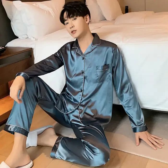 Hommes pyjamas ensemble hiver vêtements de nuit pour homme chemise à manches longues Pijama mâle soie Satin dormir