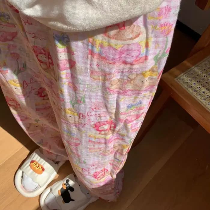 Japonais mignon dessin animé pyjama pantalon femme INS nouvelles filles ample décontracté maison