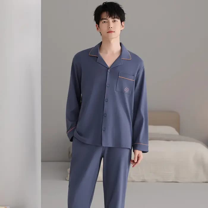 Grande taille L-6XL hommes pyjamas ensemble 100% coton col rabattu vêtements de nuit mâle automne à manches longues