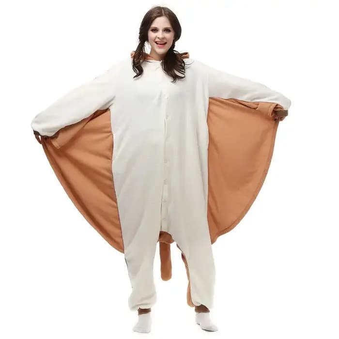 Pyjama en flanelle pour femmes, pyjama en flanelle à motif d'écureuil volant, pyjama en flanelle une pièce pour femmes, à capuche avec ailes, manches longues