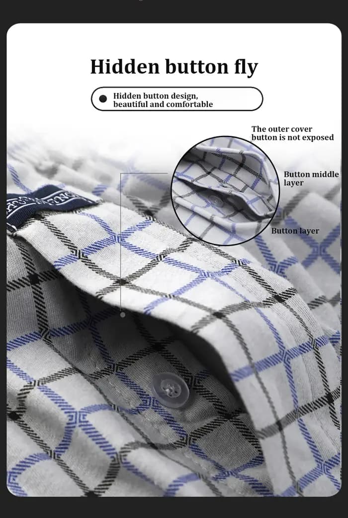 100% coton Plaid pyjama pantalon hommes confortable taille large élastique pyjamas sommeil Shorts bouton patte PJ