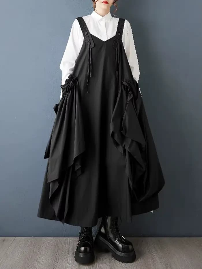 Robe plissée sans manches noire Vintage à bretelles pour femmes