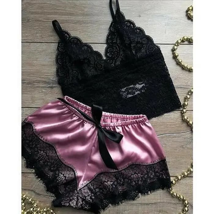 2 pièces femmes déshabillé en dentelle Lingerie hauts ensemble short et haut nuisette pyjamas décontractés vêtements de nuit