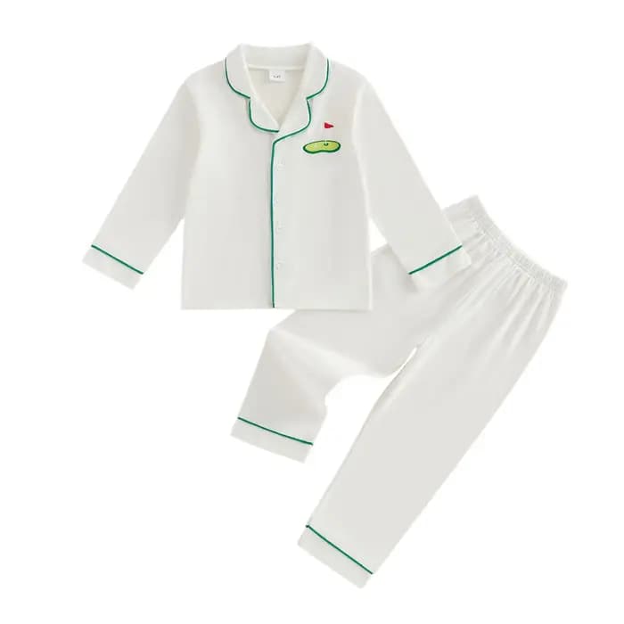 Ensemble pyjama pour petites filles et garçons, haut à manches longues avec pantalon brodé de Golf à