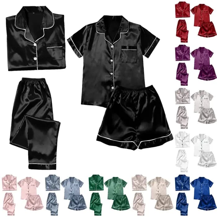 Ensemble de pyjama en satin soyeux pour femme, vêtements de détente doux, manches courtes, manches longues, vêtements de maison, grande taille, toutes saisons, 4 pièces