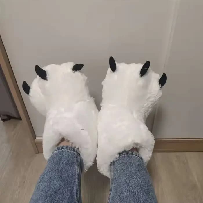 Femmes hiver chaud pantoufles mignon créatif ours griffe chaussures filles Couples intérieur fourrur