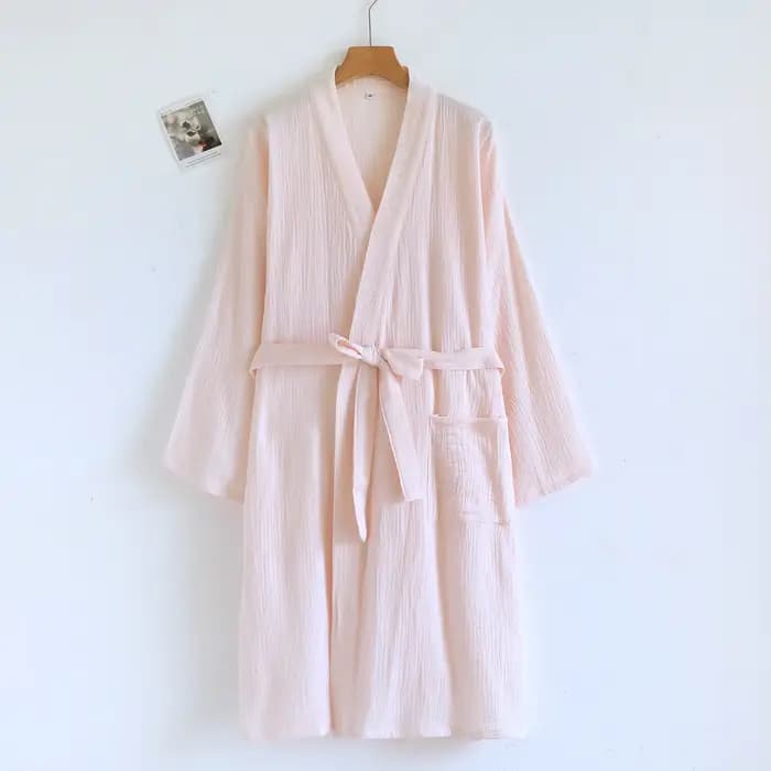 2026 nouveau printemps et automne Couple Robe de nuit 100% coton crêpe peignoir grande couleur unie
