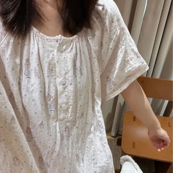Ensemble pyjama d'été 100 % coton double gaze à manches courtes et boutons