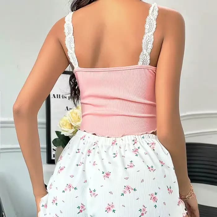 Pyjama pour femmes, ensemble de camisoles et shorts en dentelle