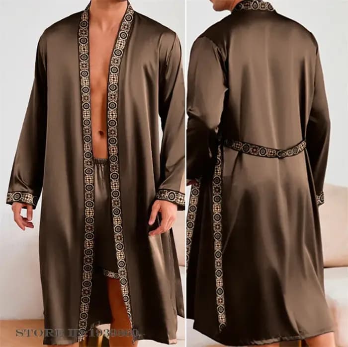 Printemps été hommes Robe longue ensemble short et haut Pyjamas soyeux Satin Kimono peignoir
