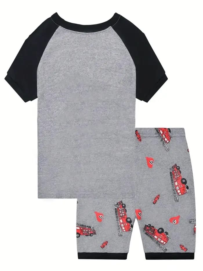 Ensembles de pyjamas à manches courtes pour garçons en bas âge enfants garçon pompiers imprimé ensemble de pyjama deux