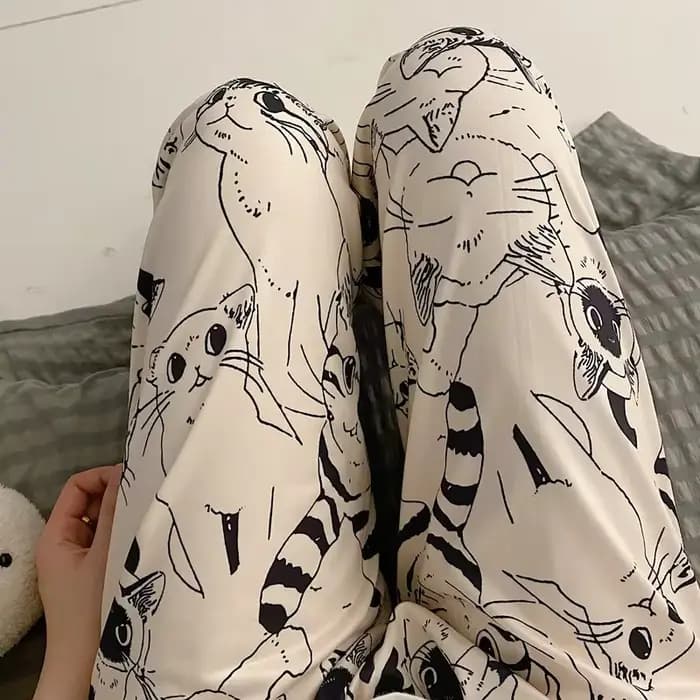 Pantalon de pyjama femme dessin animé Moe chat grande bataille