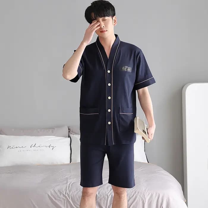 Nouveau Coton Triblockchain Hommes À Manches Courtes Shorts Pyjamas Ensemble Mâle Kimono Vêtements De Nuit M-4XL Pijamas