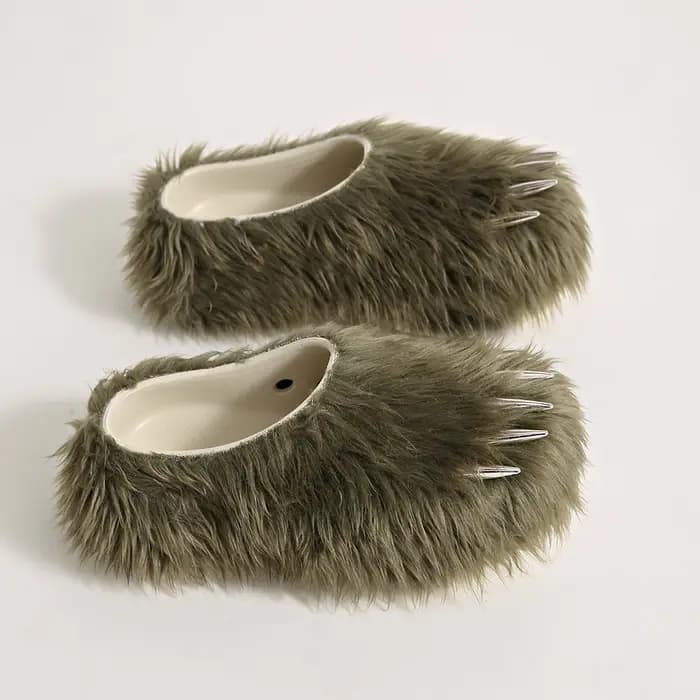 Pantoufles Y2K à griffes de monstre en peluche