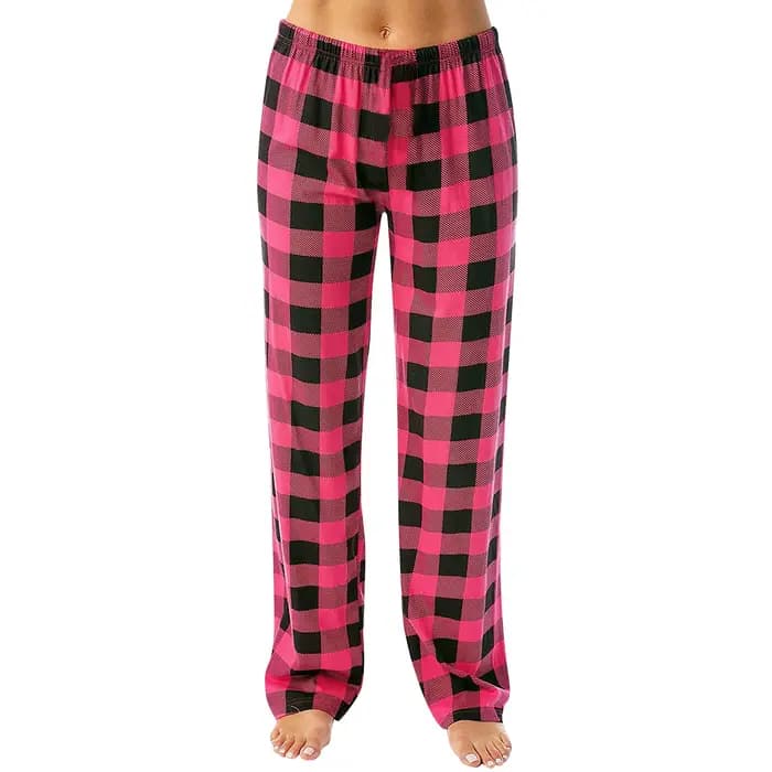 Pantalon de pyjama femme en polyester motif plaid pour automne bas de sommeil large avec cordon de serrage confortable pour maison