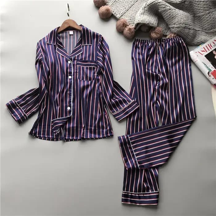 Pyjama à rayures verticales pour femmes, ensemble ample de loisirs, printemps