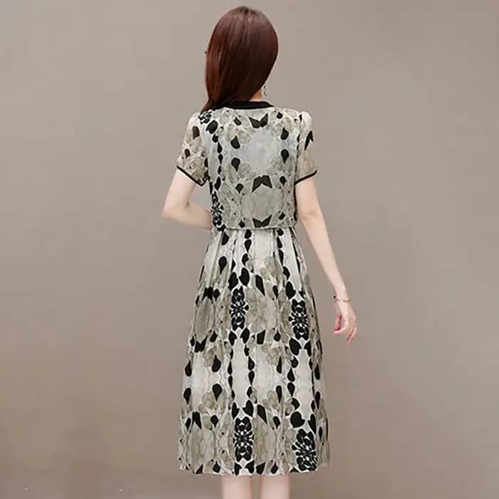 Robe midi élégante à imprimé perlé et boutonnée, effet deux pièces, pour femme, nouvelle collection été, ample, polyvalente, en mousseline, style vintage