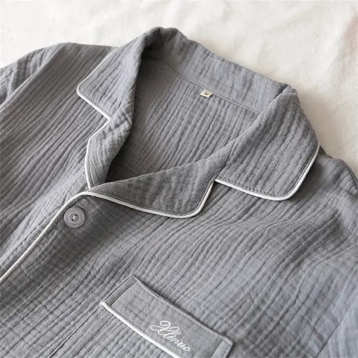 2025 nouveau été hommes pyjamas costume coton crêpe gaze couleur unie Simple à manches courtes chemise Shorts vêtements