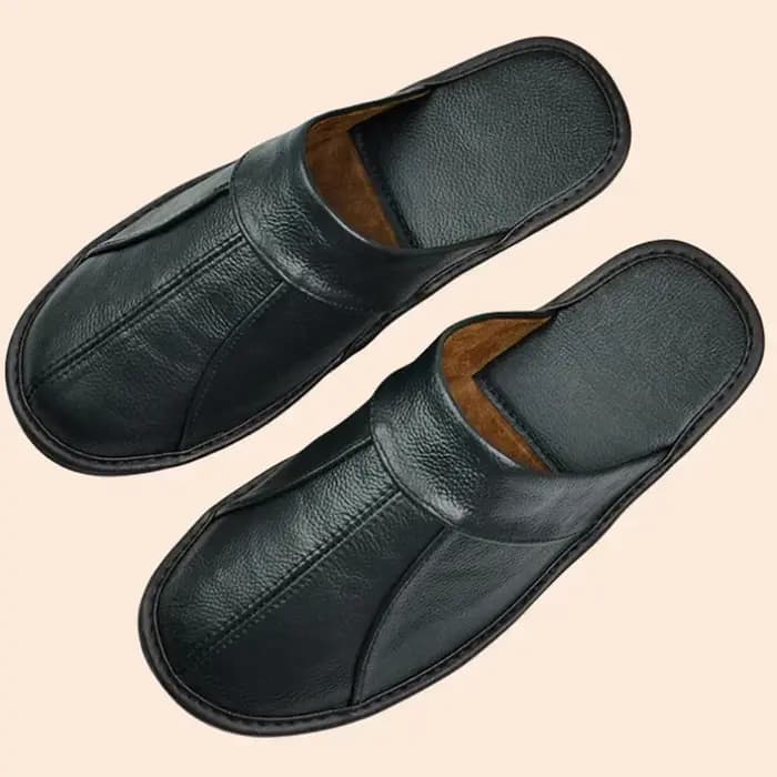 Pantoufles en cuir de vache véritable pour hommes et femmes