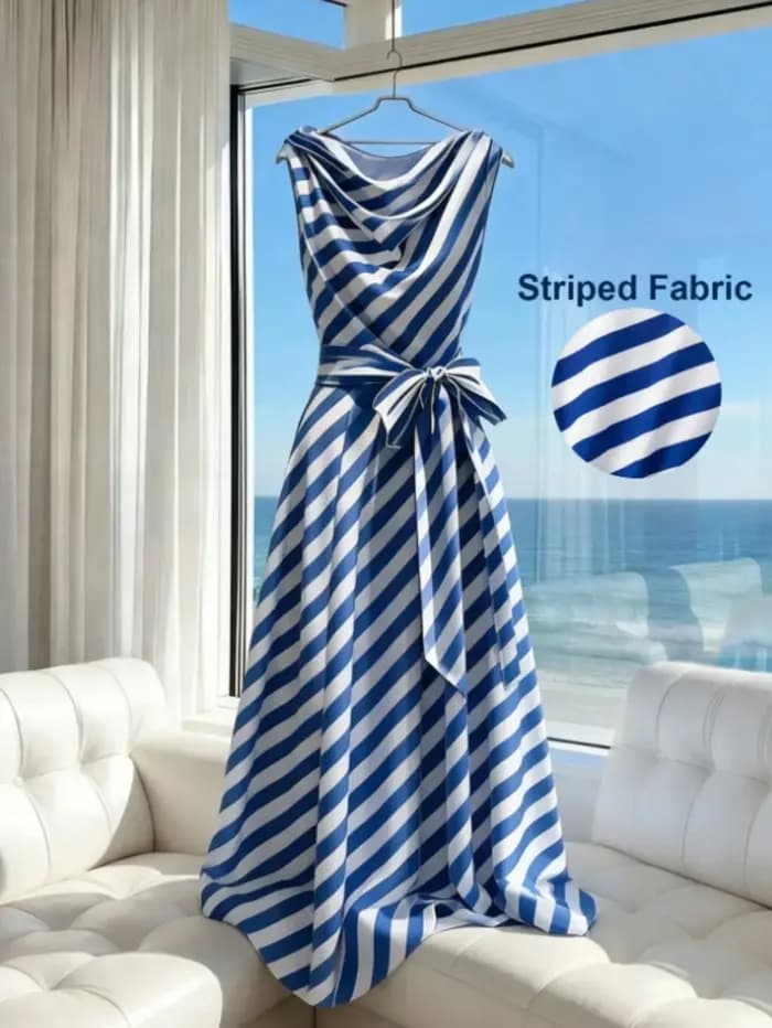 Robe rétro à rayures françaises pour femme avec ceinture à nouer