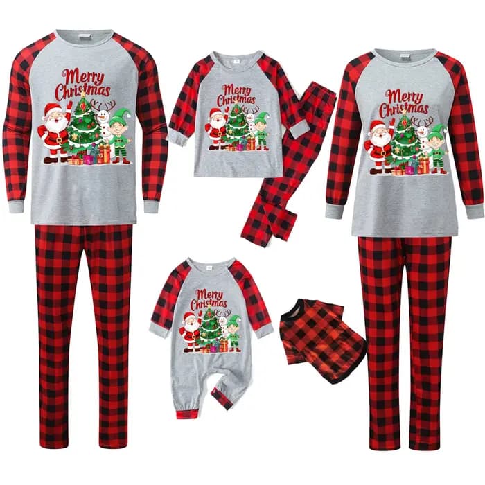 Ensemble pyjama assorti pour famille, imprimé joyeux noël, manches longues, col rond, costume 2 pièces, vêtements de nuit, cadeau de noël, Look de vacances