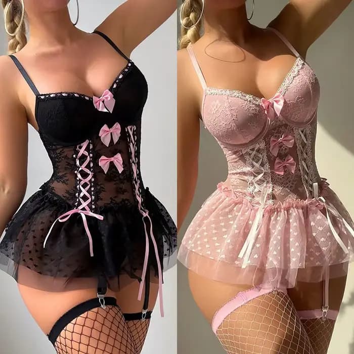 Ensemble de lingerie délicate ultra sexy avec nœud