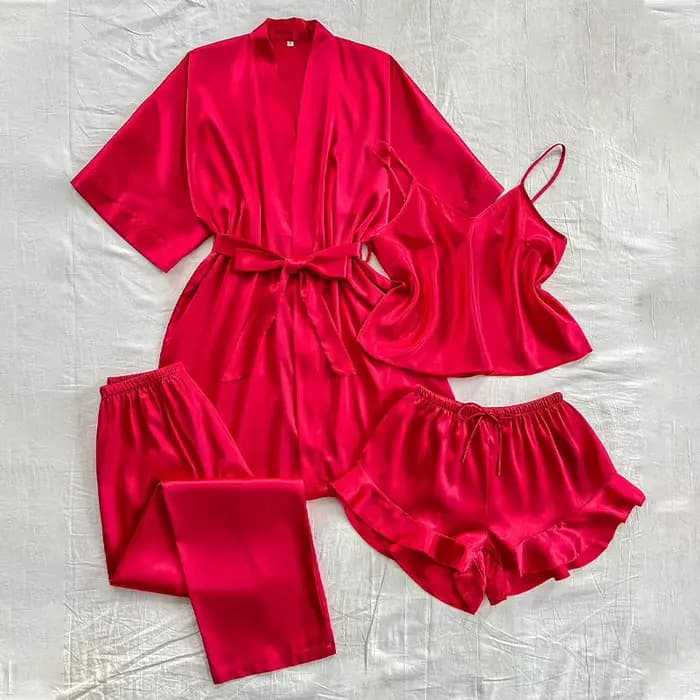 Printemps été 4 pièces ensemble de pyjamas femme pyjama vêtements de nuit Sexy peignoir fronde Shorts pantalon ample