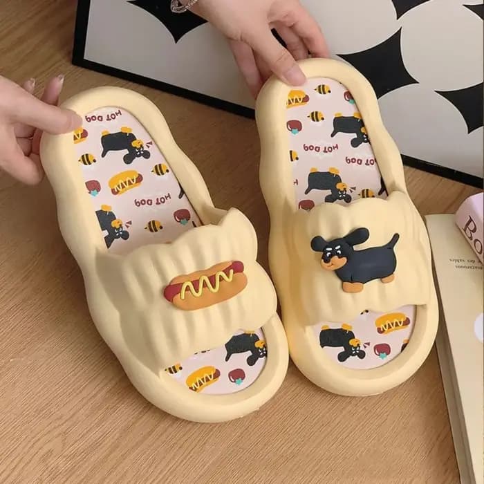 Pantoufles de bain pour femmes en forme de hot-dog de dessin animé