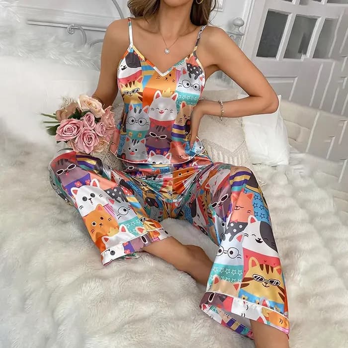 Ensemble de pyjama en satin imprimé Jules pour femmes