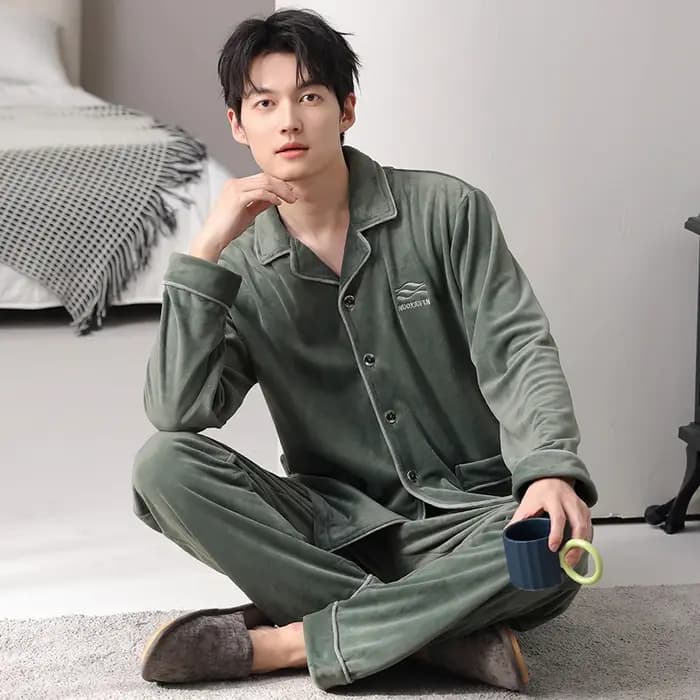 Hommes Cardigan pyjamas ensemble mâle hiver chaud flanelle pyjama ample M-4XL