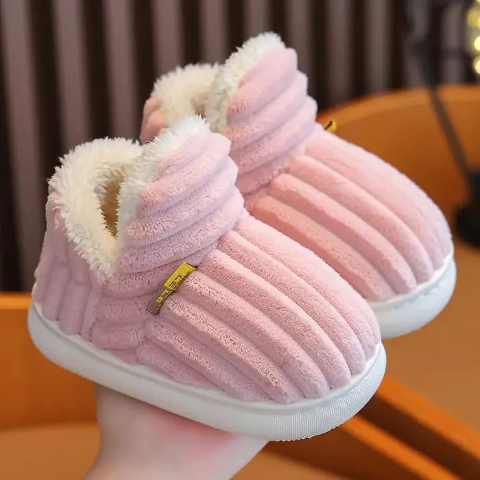 Chaussons d'hiver chauds en coton pour garçons et filles, pantoufles en coton à bout fermé pour adultes et enfants, claquettes à semelle épaisse et souple, chaussures antidérapantes pour hommes et fem