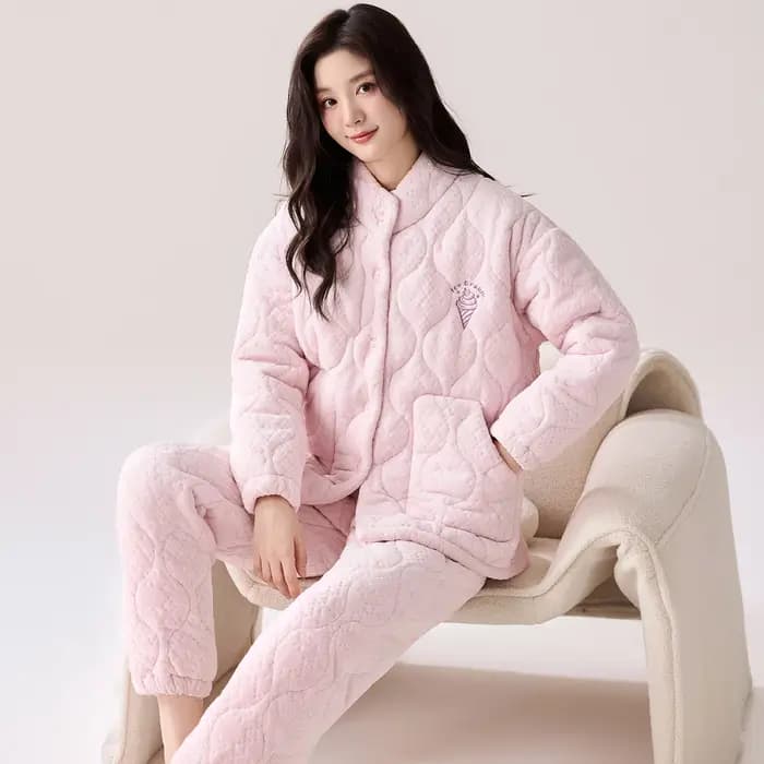 Hiver femmes vêtements trois couches pince coton Pijama femme épais