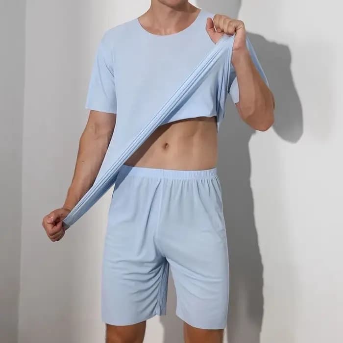 Hommes glace soie Pyjamas solide chemise et pantalon 2 pièces Pijamas ensemble de sommeil décontracté mâle maison