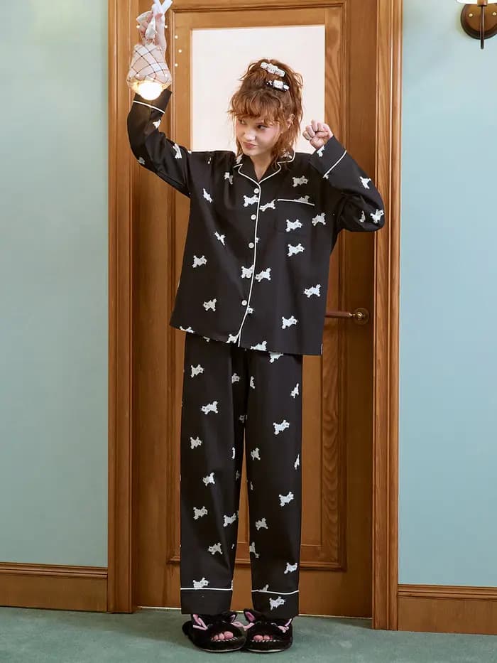 Ensemble de pyjama de luxe pour femmes, mélange de coton et de lyocell, pyjama à manches longues pou