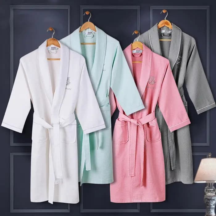Robe Gaufrée 100% Coton pour Homme et Femme, Peignoir Doux, Broderie Décontractée, Vêtements d'Nik, pour Amoureux d'Hôtel