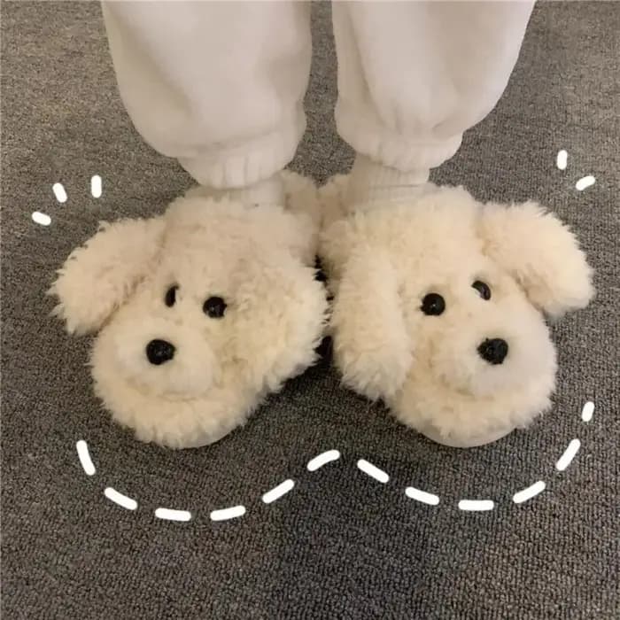 Pantoufles de caniche en peluche et silencieuses pour femmes