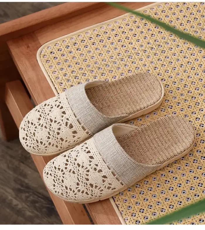 Chaussons d'intérieur respirants en lin pour femmes et hommes