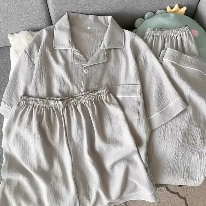 Pyjama d'été pour homme à manches courtes : Ensemble 3 pièces simple, uni, de haute qualité, style vêtement d'extérieur ; Pyjama jeunesse printemps/été