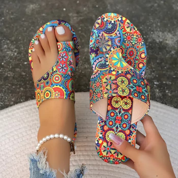 Femmes pantoufles bohème fleur motif sandales décontracté chaussures légères tongs mode grande taille