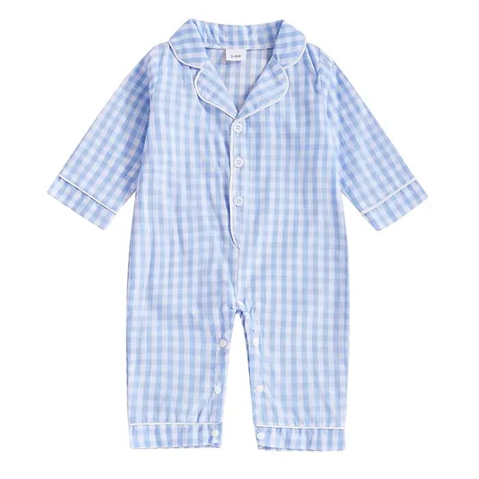 Pyjama à carreaux pour bébés filles et garçons, col rabattu, manches longues, body d'automne, combin