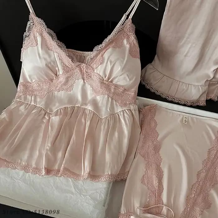Ensemble de pyjama sexy en dentelle pour femme, cardigan à manches longues, caraco et surintendant, vêtements de nuit, vêtements de nuit décontractés, vêtements pour la maison, printemps, été, nouveau