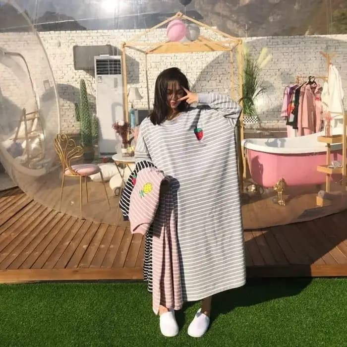Chemise de nuit femme M-5XL automne manches longues rinçage longueur rayé Preppy mn adolescents Kawaii loisirs vêtements