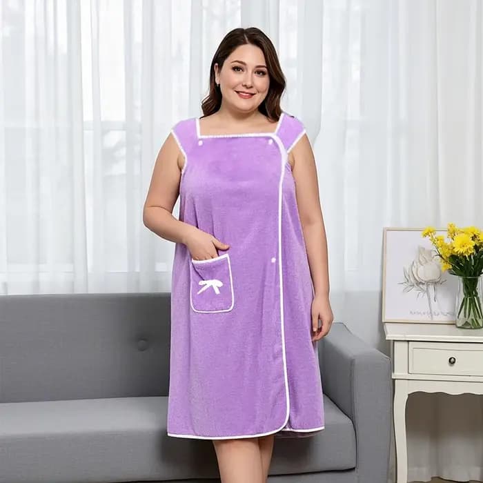 Robe de bain en tissu éponge ajustable pour femmes grandes tailles - Robe de bain douce et mignonne avec nœud, portable, avec poche pour la maison