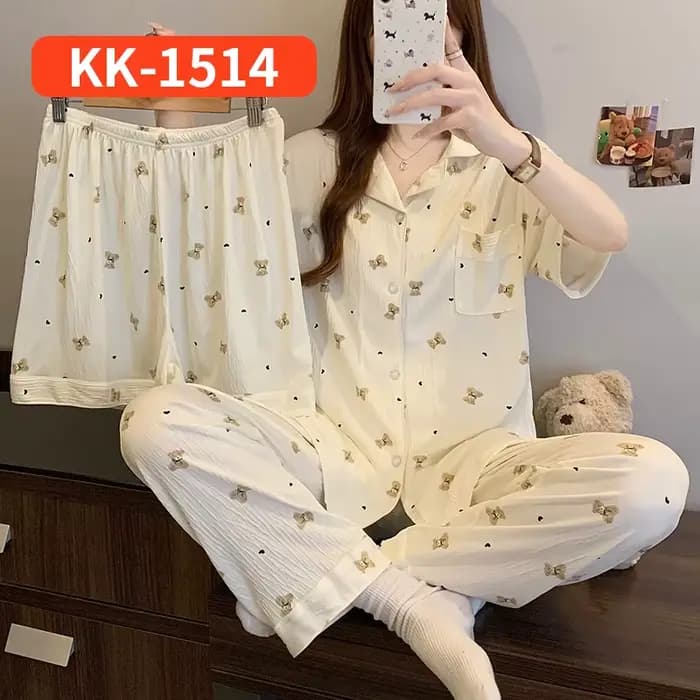 Pyjama coréen style ours en peluche à volants en forme de cœur pour femme