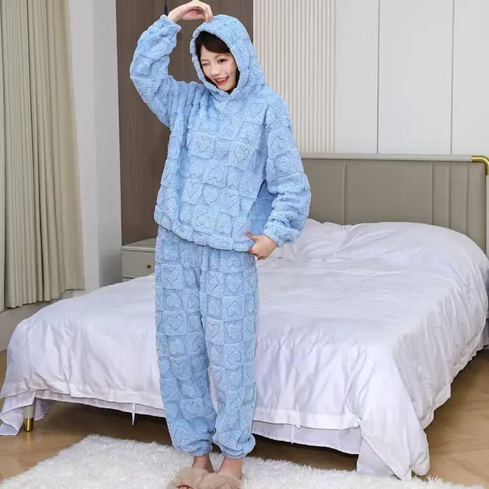 Ensemble de pyjama en polaire pour femme, vêtements de détente en polaire corail texturé à capuche,